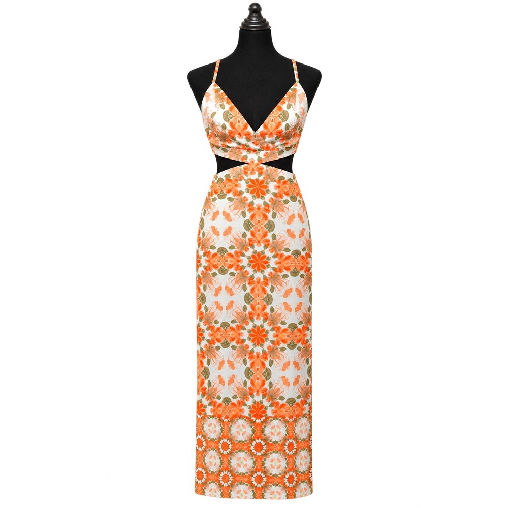 House of Harlow 1960 REVOLVE Floral Cut-Out Maxi Dress Women XS Orange White NWT - Picture 2 of 5